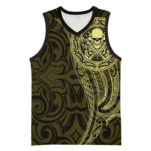 New Zealand Skull Darts Basketball Jersey Aotearoa Maori Chest Tattoo Stylized Gold - Aussie Hoodie