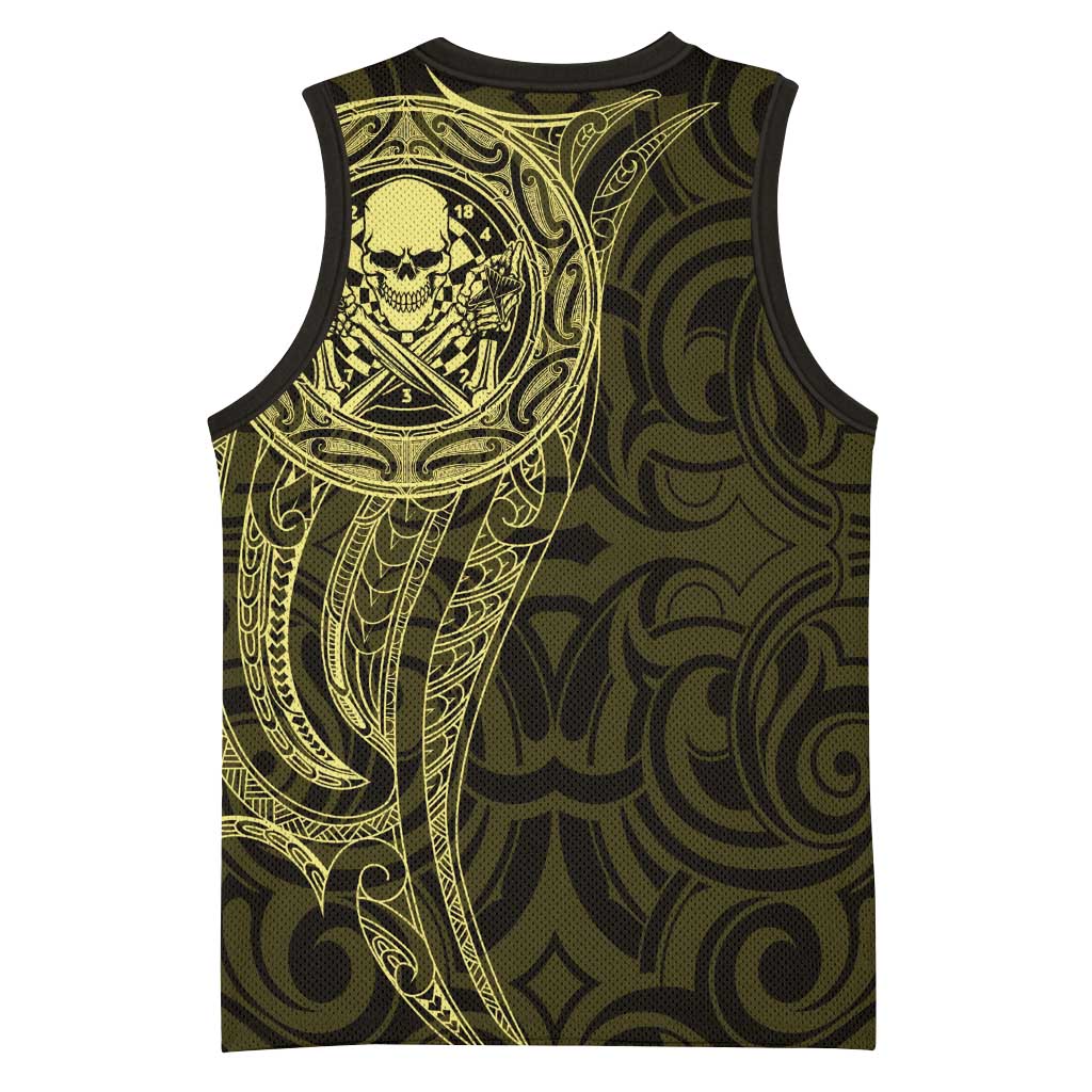 New Zealand Skull Darts Basketball Jersey Aotearoa Maori Chest Tattoo Stylized Gold - Aussie Hoodie
