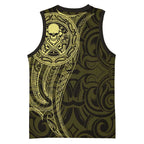 New Zealand Skull Darts Basketball Jersey Aotearoa Maori Chest Tattoo Stylized Gold - Aussie Hoodie