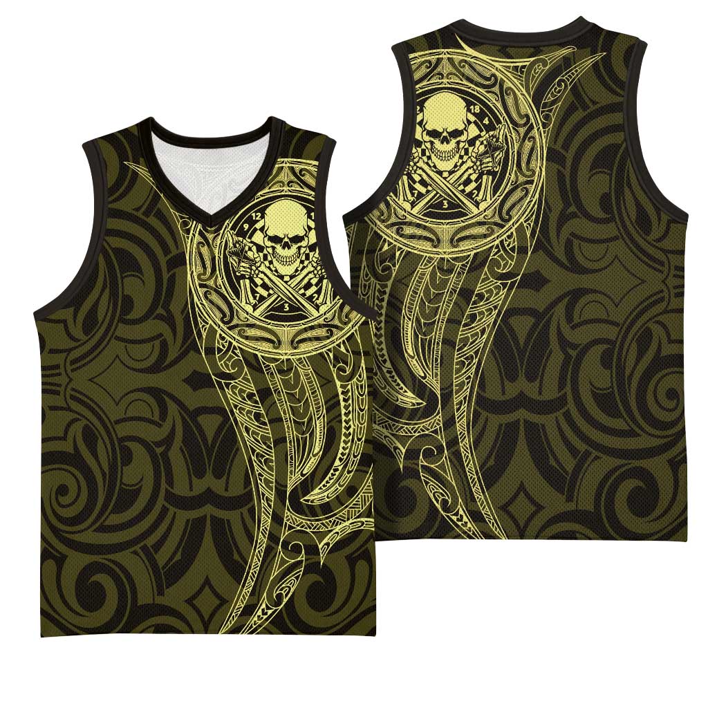 New Zealand Skull Darts Basketball Jersey Aotearoa Maori Chest Tattoo Stylized Gold - Aussie Hoodie