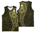 New Zealand Skull Darts Basketball Jersey Aotearoa Maori Chest Tattoo Stylized Gold - Aussie Hoodie