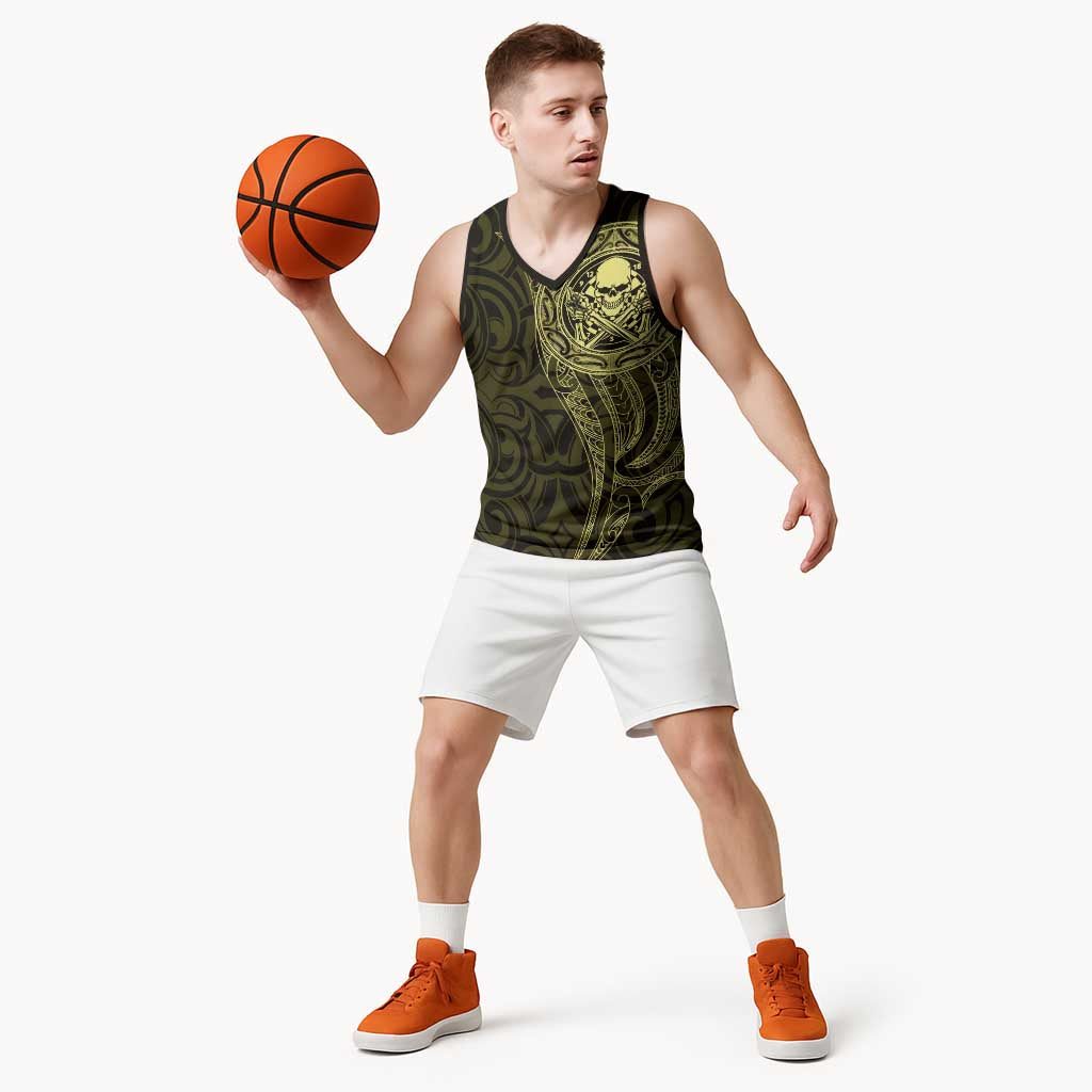 New Zealand Skull Darts Basketball Jersey Aotearoa Maori Chest Tattoo Stylized Gold - Aussie Hoodie