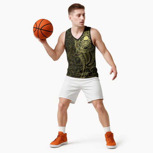 New Zealand Skull Darts Basketball Jersey Aotearoa Maori Chest Tattoo Stylized Gold - Aussie Hoodie