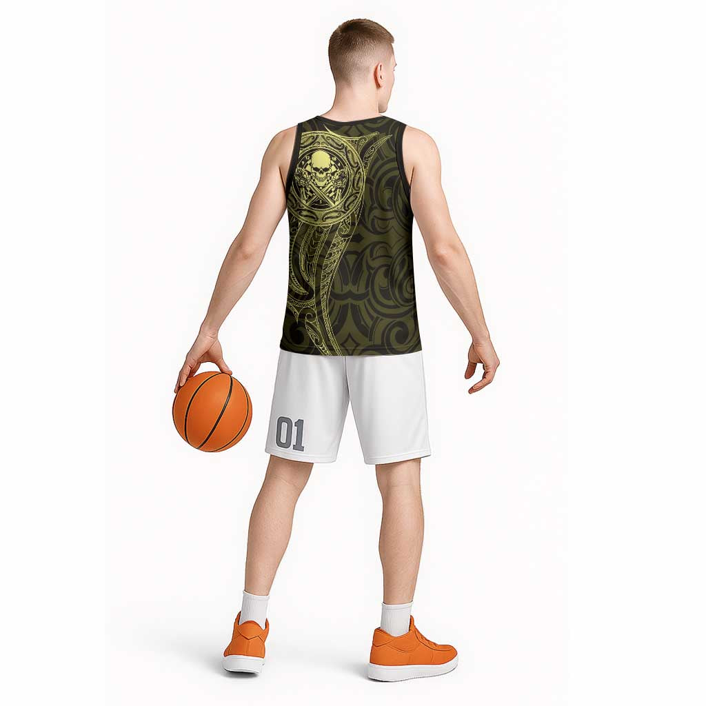 New Zealand Skull Darts Basketball Jersey Aotearoa Maori Chest Tattoo Stylized Gold - Aussie Hoodie