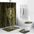 New Zealand Skull Darts Bathroom Set Aotearoa Maori Chest Tattoo Stylized Gold - Aussie Hoodie