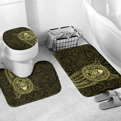 New Zealand Skull Darts Bathroom Set Aotearoa Maori Chest Tattoo Stylized Gold - Aussie Hoodie