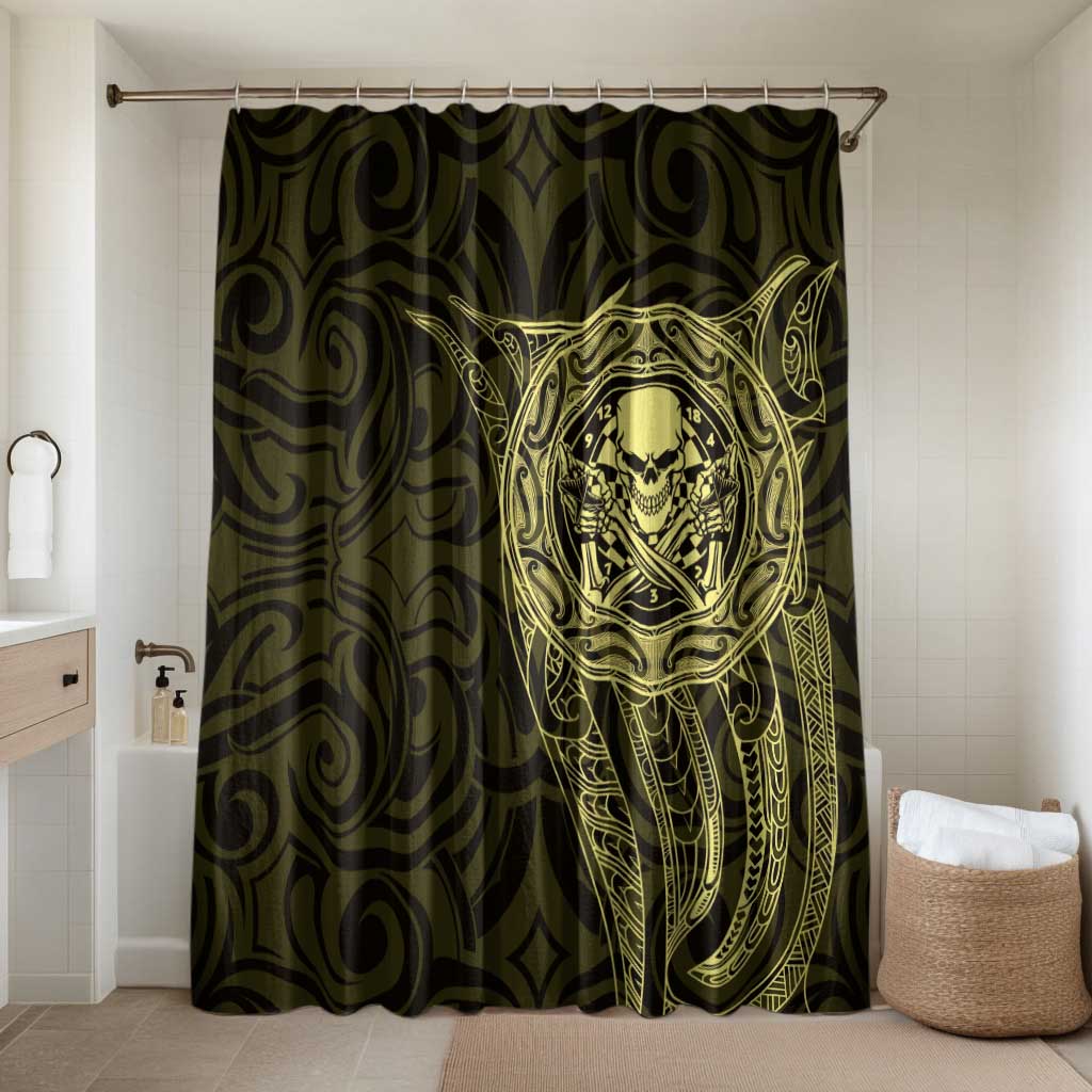 New Zealand Skull Darts Bathroom Set Aotearoa Maori Chest Tattoo Stylized Gold - Aussie Hoodie