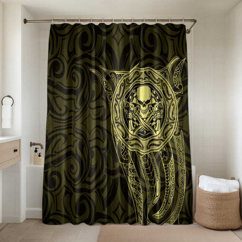 New Zealand Skull Darts Bathroom Set Aotearoa Maori Chest Tattoo Stylized Gold - Aussie Hoodie