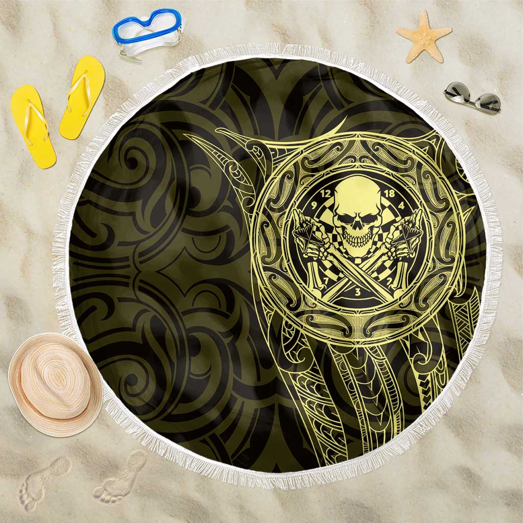 New Zealand Skull Darts Beach Blanket Aotearoa Maori Chest Tattoo Stylized Gold - Aussie Hoodie