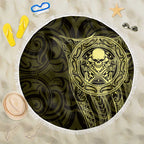 New Zealand Skull Darts Beach Blanket Aotearoa Maori Chest Tattoo Stylized Gold - Aussie Hoodie