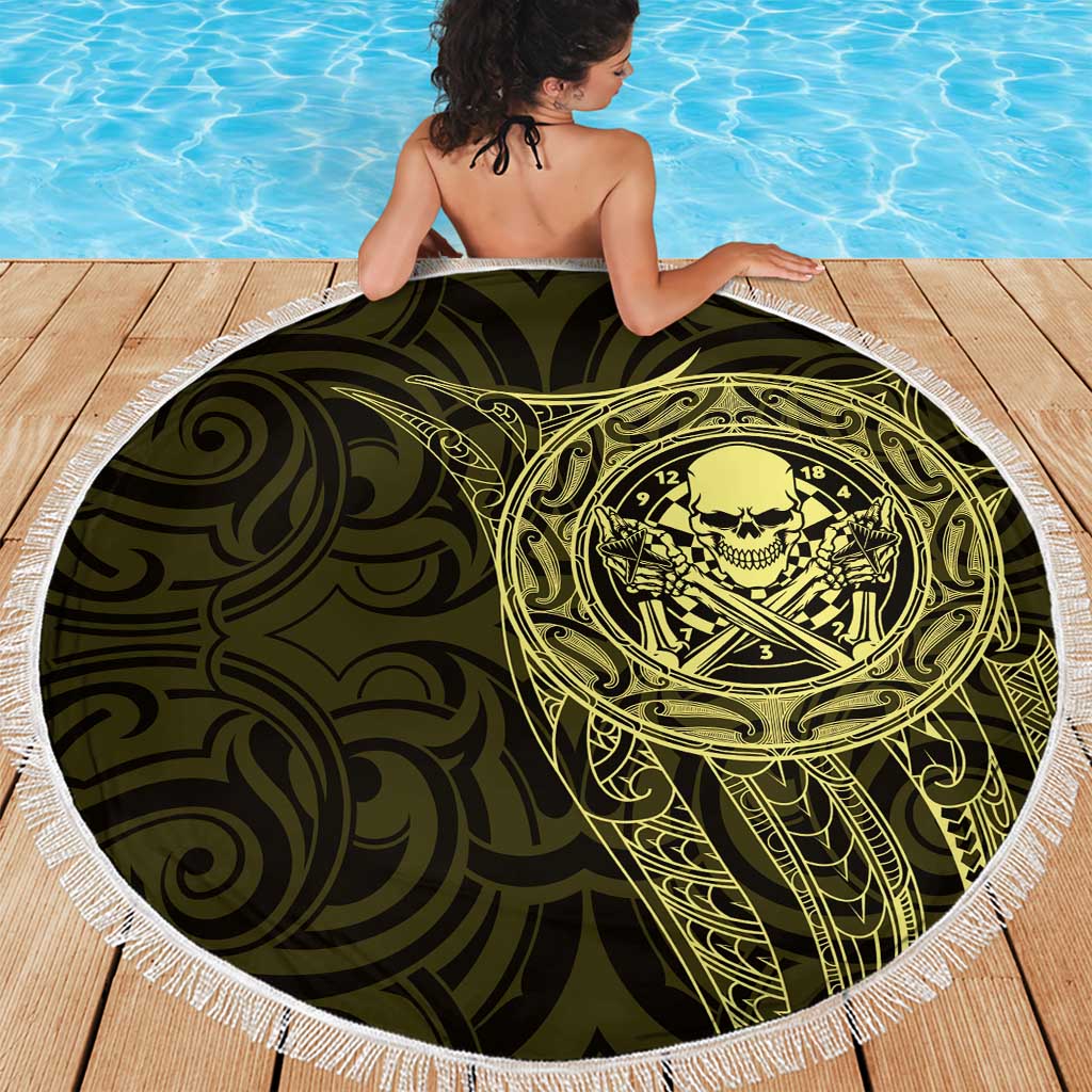 New Zealand Skull Darts Beach Blanket Aotearoa Maori Chest Tattoo Stylized Gold - Aussie Hoodie