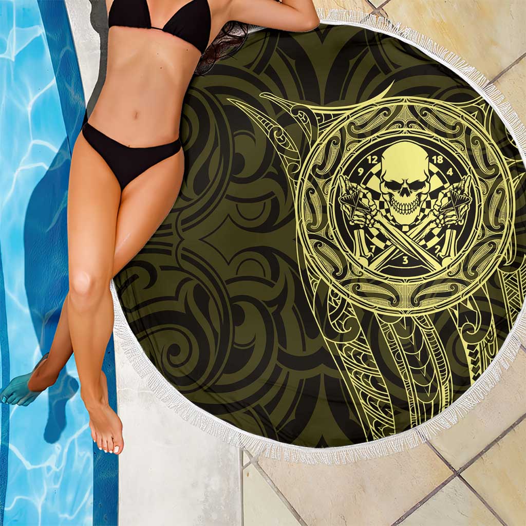 New Zealand Skull Darts Beach Blanket Aotearoa Maori Chest Tattoo Stylized Gold - Aussie Hoodie