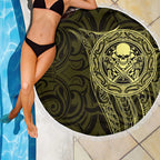 New Zealand Skull Darts Beach Blanket Aotearoa Maori Chest Tattoo Stylized Gold - Aussie Hoodie