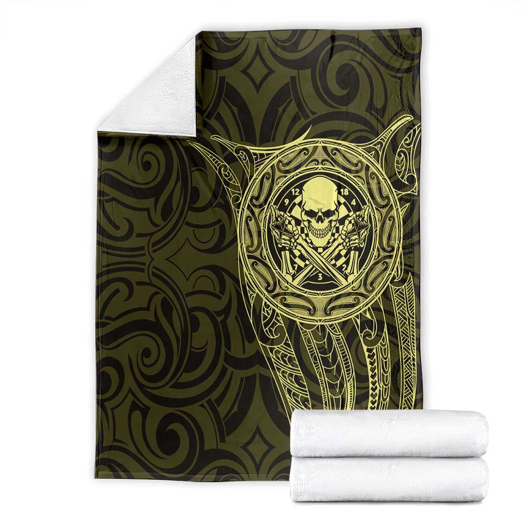 New Zealand Skull Darts Blanket Aotearoa Maori Chest Tattoo Stylized Gold - Aussie Hoodie