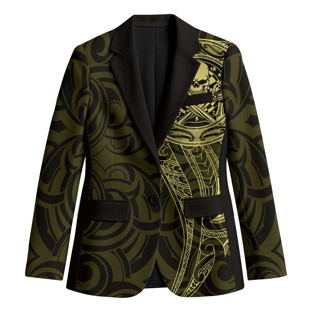 New Zealand Skull Darts Blazer Aotearoa Maori Chest Tattoo Stylized Gold - Aussie Hoodie