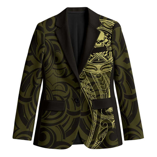 New Zealand Skull Darts Blazer Aotearoa Maori Chest Tattoo Stylized Gold - Aussie Hoodie