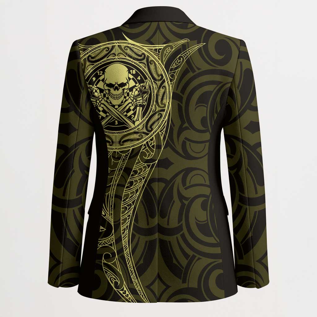 New Zealand Skull Darts Blazer Aotearoa Maori Chest Tattoo Stylized Gold - Aussie Hoodie