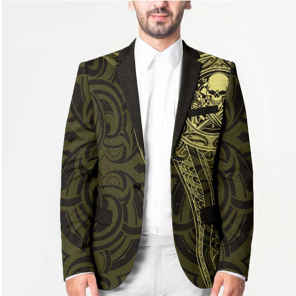 New Zealand Skull Darts Blazer Aotearoa Maori Chest Tattoo Stylized Gold - Aussie Hoodie