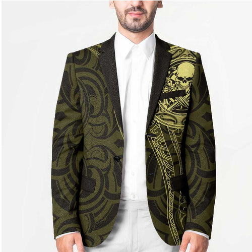 New Zealand Skull Darts Blazer Aotearoa Maori Chest Tattoo Stylized Gold - Aussie Hoodie