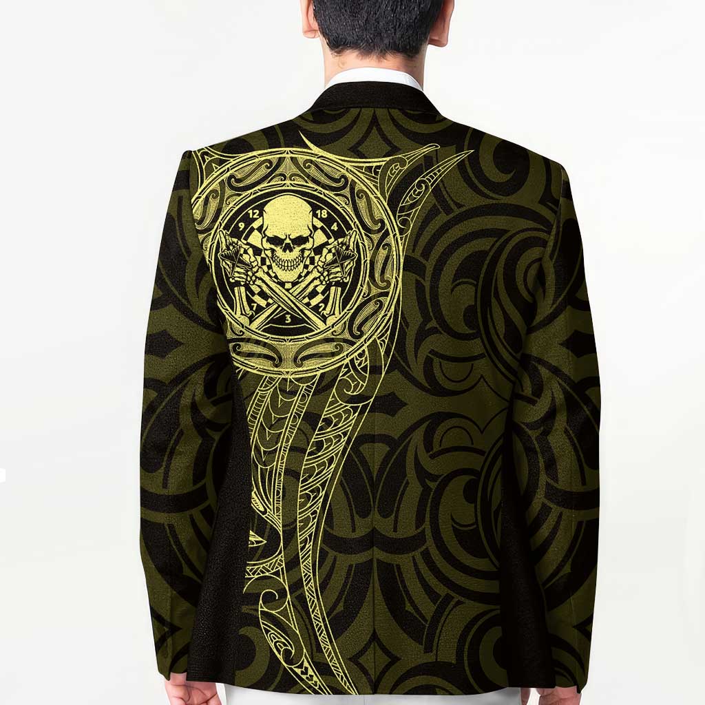 New Zealand Skull Darts Blazer Aotearoa Maori Chest Tattoo Stylized Gold - Aussie Hoodie