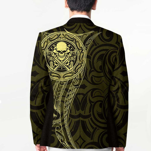 New Zealand Skull Darts Blazer Aotearoa Maori Chest Tattoo Stylized Gold - Aussie Hoodie