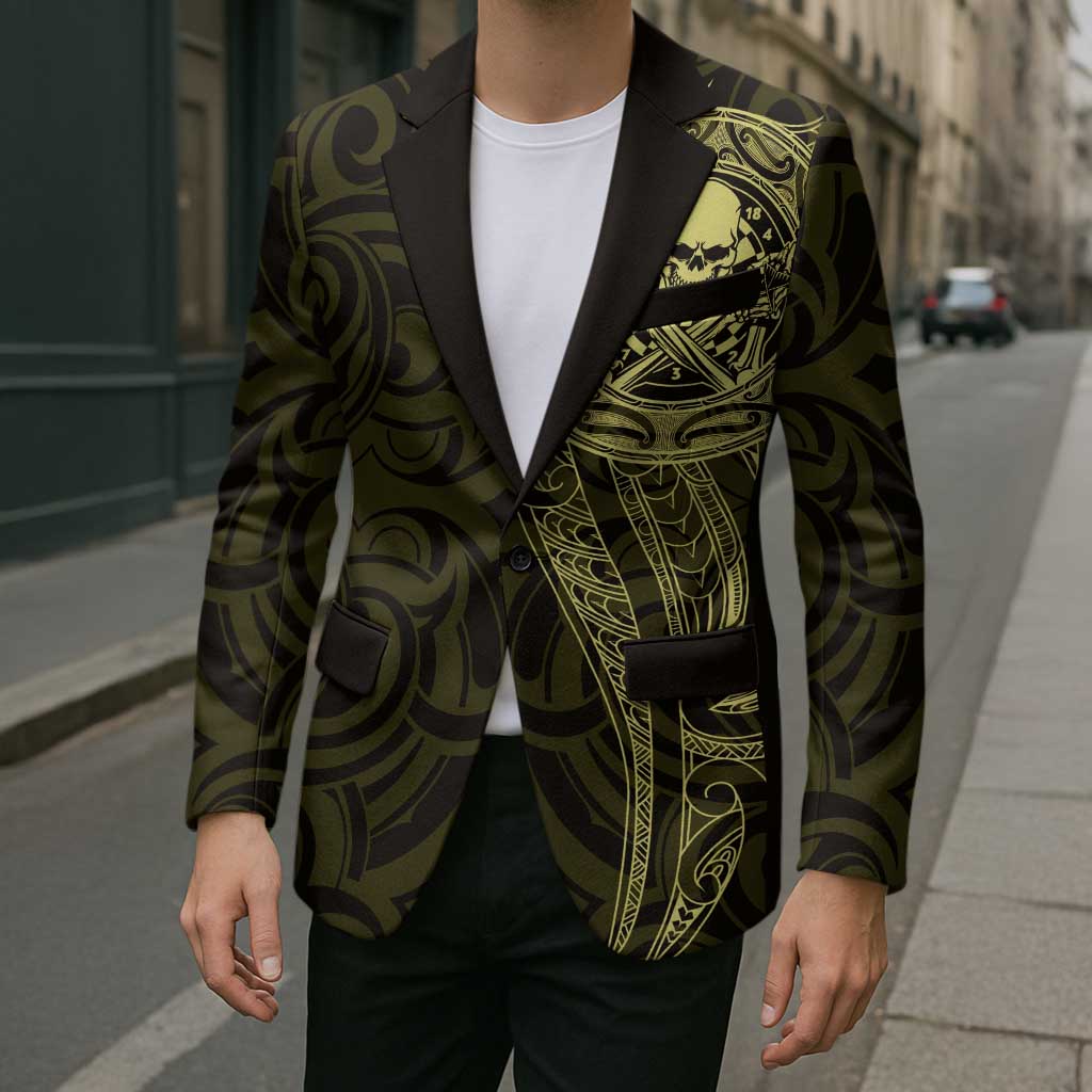 New Zealand Skull Darts Blazer Aotearoa Maori Chest Tattoo Stylized Gold - Aussie Hoodie