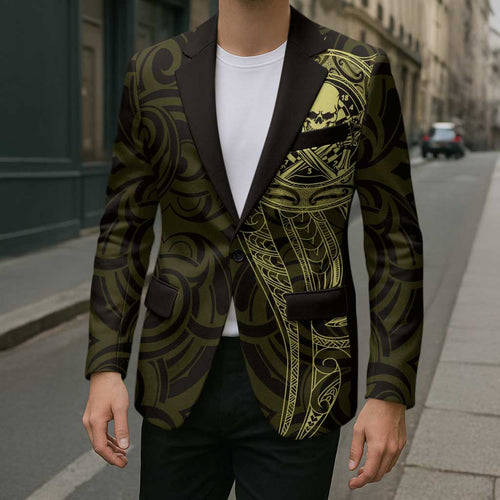 New Zealand Skull Darts Blazer Aotearoa Maori Chest Tattoo Stylized Gold - Aussie Hoodie