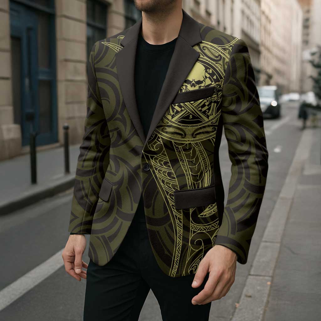 New Zealand Skull Darts Blazer Aotearoa Maori Chest Tattoo Stylized Gold - Aussie Hoodie
