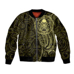 New Zealand Skull Darts Bomber Jacket Aotearoa Maori Chest Tattoo Stylized Gold - Aussie Hoodie