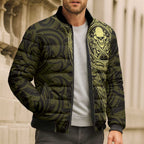 New Zealand Skull Darts Bomber Puffer Jacket Aotearoa Maori Chest Tattoo Stylized Gold - Aussie Hoodie