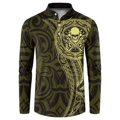 New Zealand Skull Darts Button Sweatshirt Aotearoa Maori Chest Tattoo Stylized Gold - Aussie Hoodie