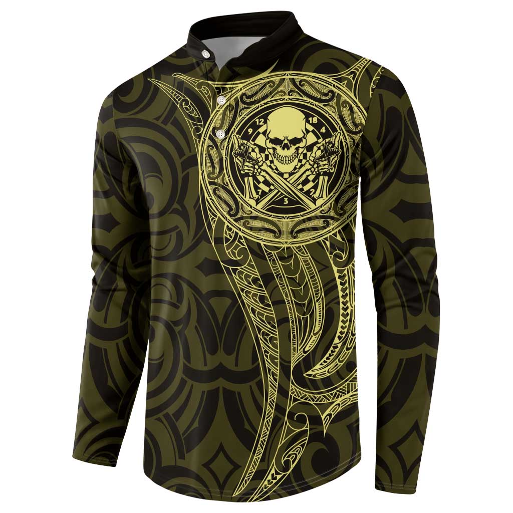New Zealand Skull Darts Button Sweatshirt Aotearoa Maori Chest Tattoo Stylized Gold - Aussie Hoodie