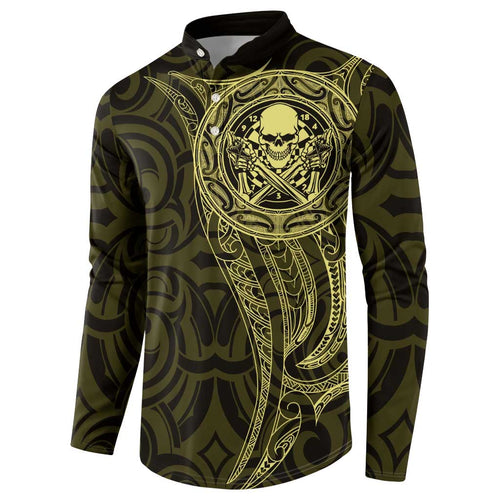New Zealand Skull Darts Button Sweatshirt Aotearoa Maori Chest Tattoo Stylized Gold - Aussie Hoodie