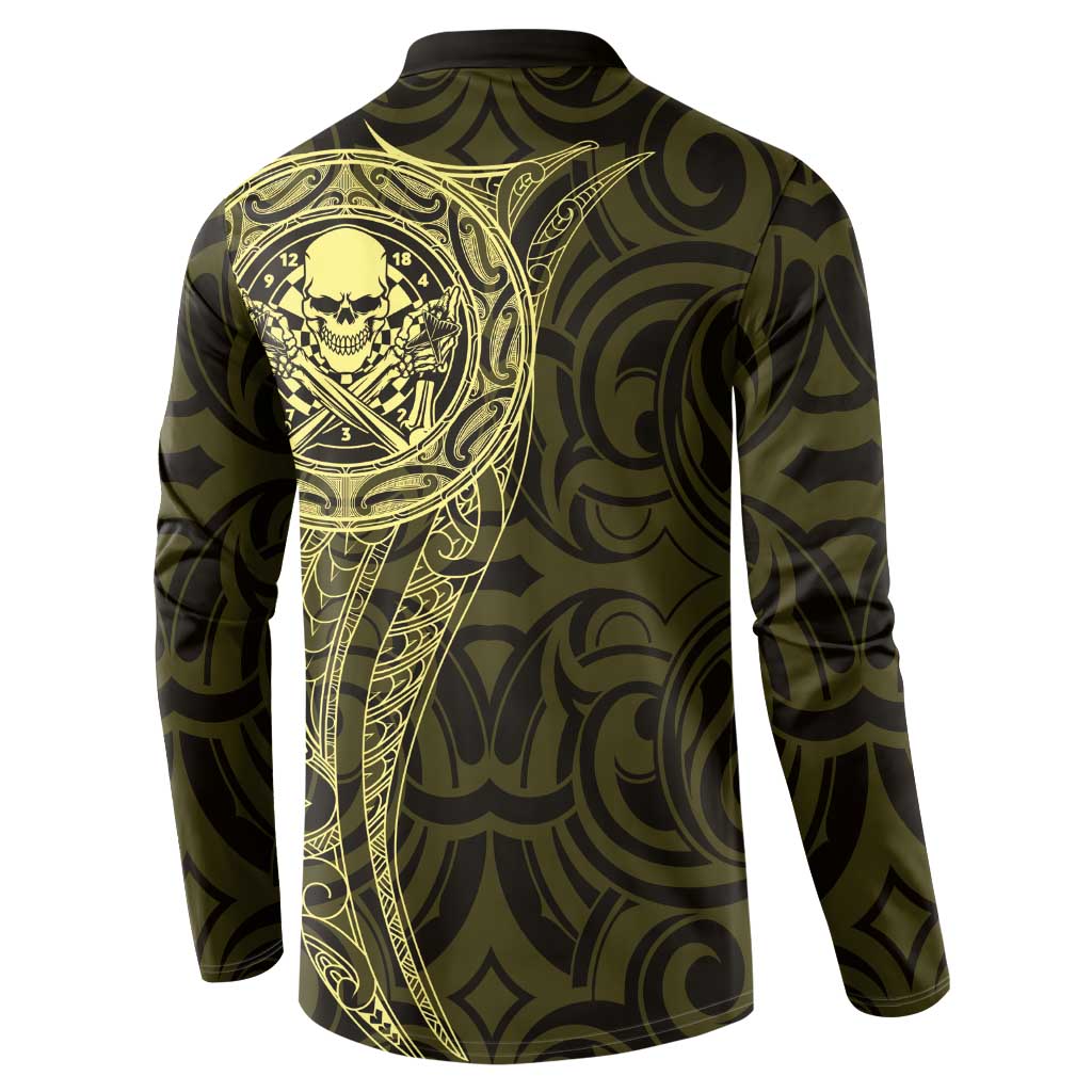New Zealand Skull Darts Button Sweatshirt Aotearoa Maori Chest Tattoo Stylized Gold - Aussie Hoodie
