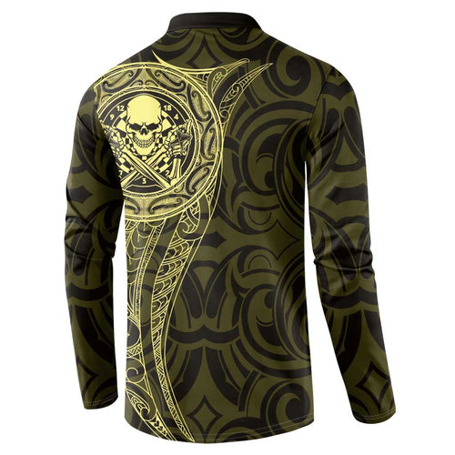 New Zealand Skull Darts Button Sweatshirt Aotearoa Maori Chest Tattoo Stylized Gold - Aussie Hoodie