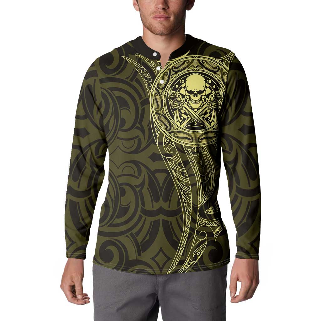 New Zealand Skull Darts Button Sweatshirt Aotearoa Maori Chest Tattoo Stylized Gold - Aussie Hoodie