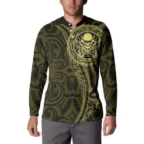 New Zealand Skull Darts Button Sweatshirt Aotearoa Maori Chest Tattoo Stylized Gold - Aussie Hoodie