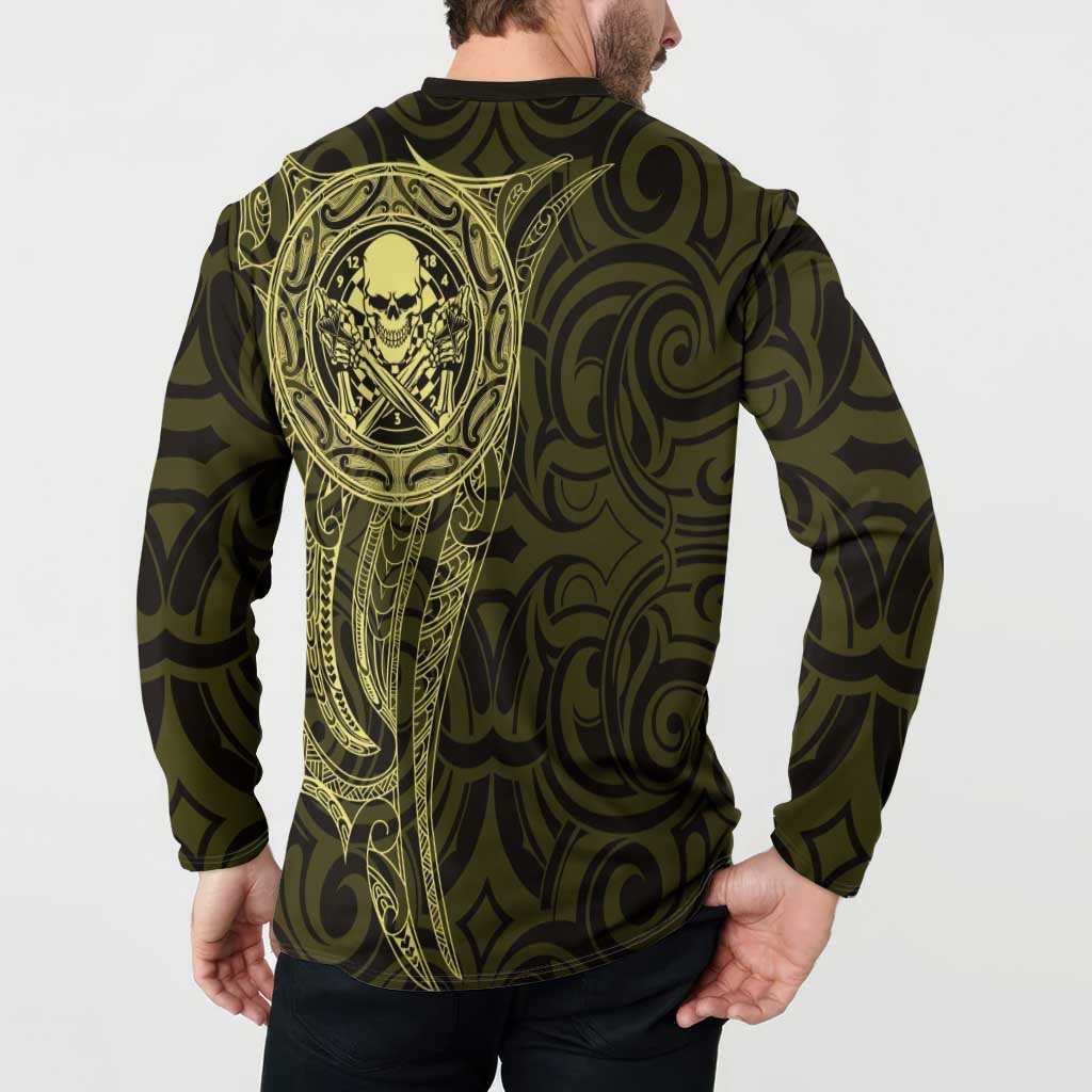 New Zealand Skull Darts Button Sweatshirt Aotearoa Maori Chest Tattoo Stylized Gold - Aussie Hoodie