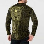 New Zealand Skull Darts Button Sweatshirt Aotearoa Maori Chest Tattoo Stylized Gold - Aussie Hoodie