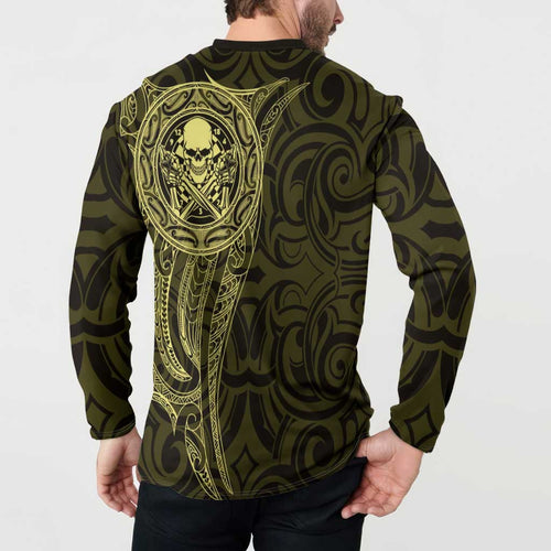 New Zealand Skull Darts Button Sweatshirt Aotearoa Maori Chest Tattoo Stylized Gold - Aussie Hoodie
