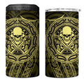 New Zealand Skull Darts 4 in 1 Can Cooler Tumbler Aotearoa Maori Chest Tattoo Stylized Gold - Aussie Hoodie