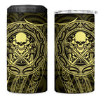 New Zealand Skull Darts 4 in 1 Can Cooler Tumbler Aotearoa Maori Chest Tattoo Stylized Gold - Aussie Hoodie
