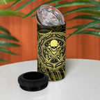 New Zealand Skull Darts 4 in 1 Can Cooler Tumbler Aotearoa Maori Chest Tattoo Stylized Gold - Aussie Hoodie