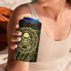 New Zealand Skull Darts 4 in 1 Can Cooler Tumbler Aotearoa Maori Chest Tattoo Stylized Gold - Aussie Hoodie
