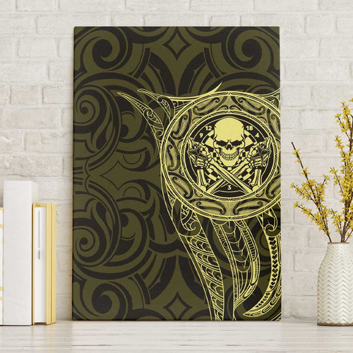 New Zealand Skull Darts Canvas Wall Art Aotearoa Maori Chest Tattoo Stylized Gold - Aussie Hoodie