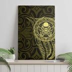 New Zealand Skull Darts Canvas Wall Art Aotearoa Maori Chest Tattoo Stylized Gold - Aussie Hoodie