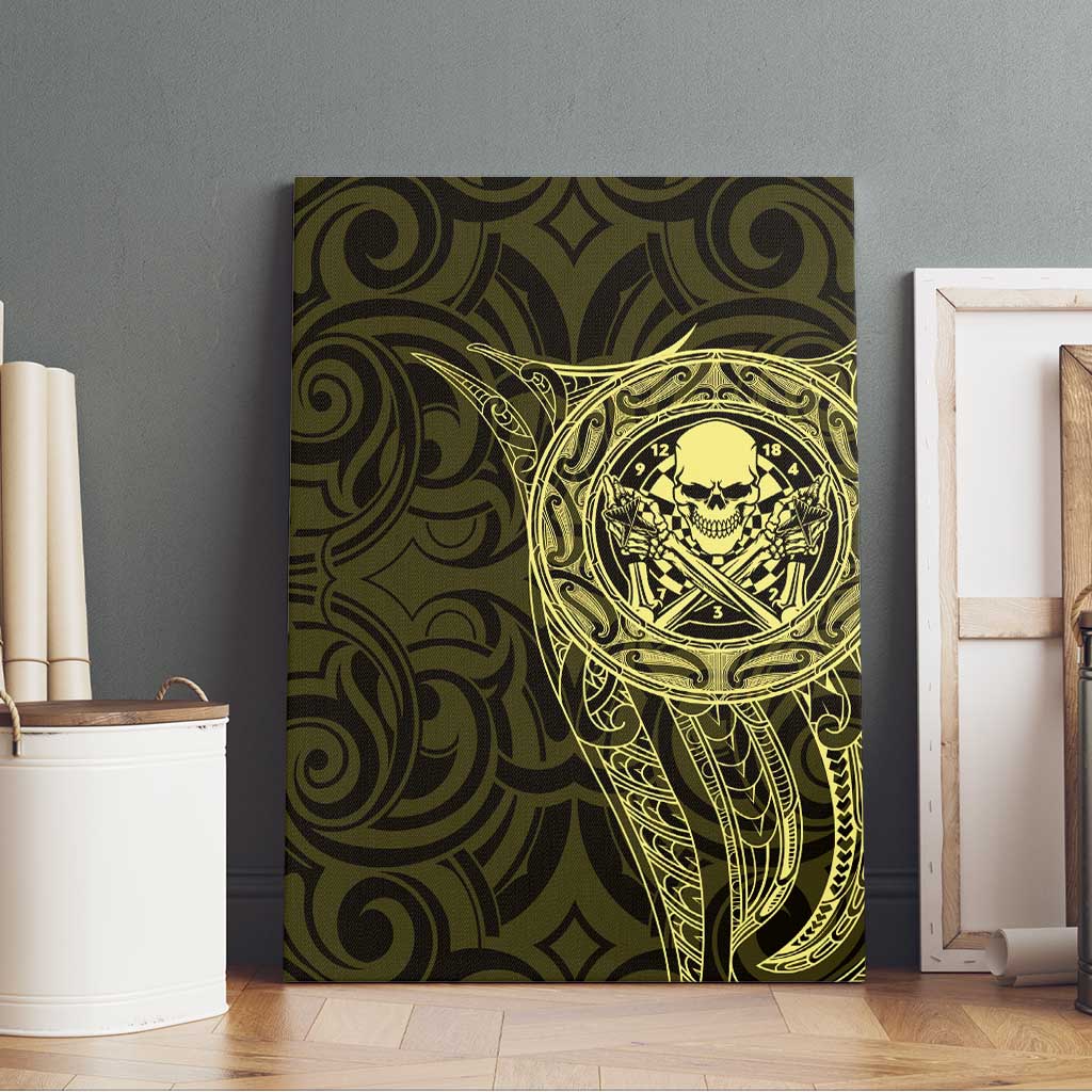 New Zealand Skull Darts Canvas Wall Art Aotearoa Maori Chest Tattoo Stylized Gold - Aussie Hoodie