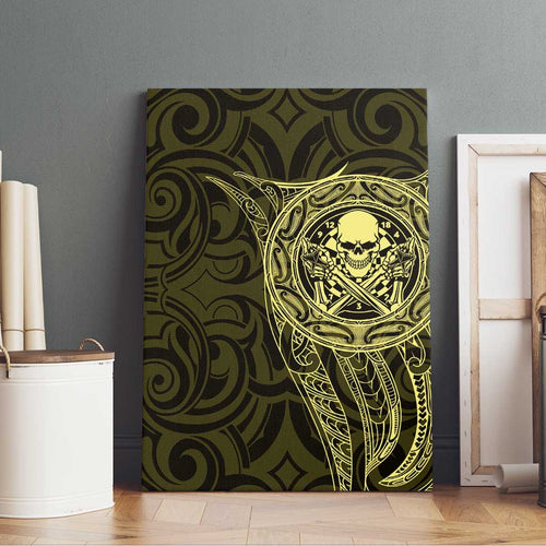 New Zealand Skull Darts Canvas Wall Art Aotearoa Maori Chest Tattoo Stylized Gold - Aussie Hoodie