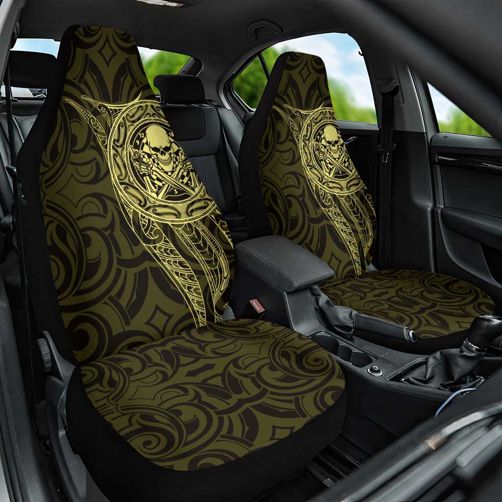 New Zealand Skull Darts Car Seat Cover Aotearoa Maori Chest Tattoo Stylized Gold - Aussie Hoodie