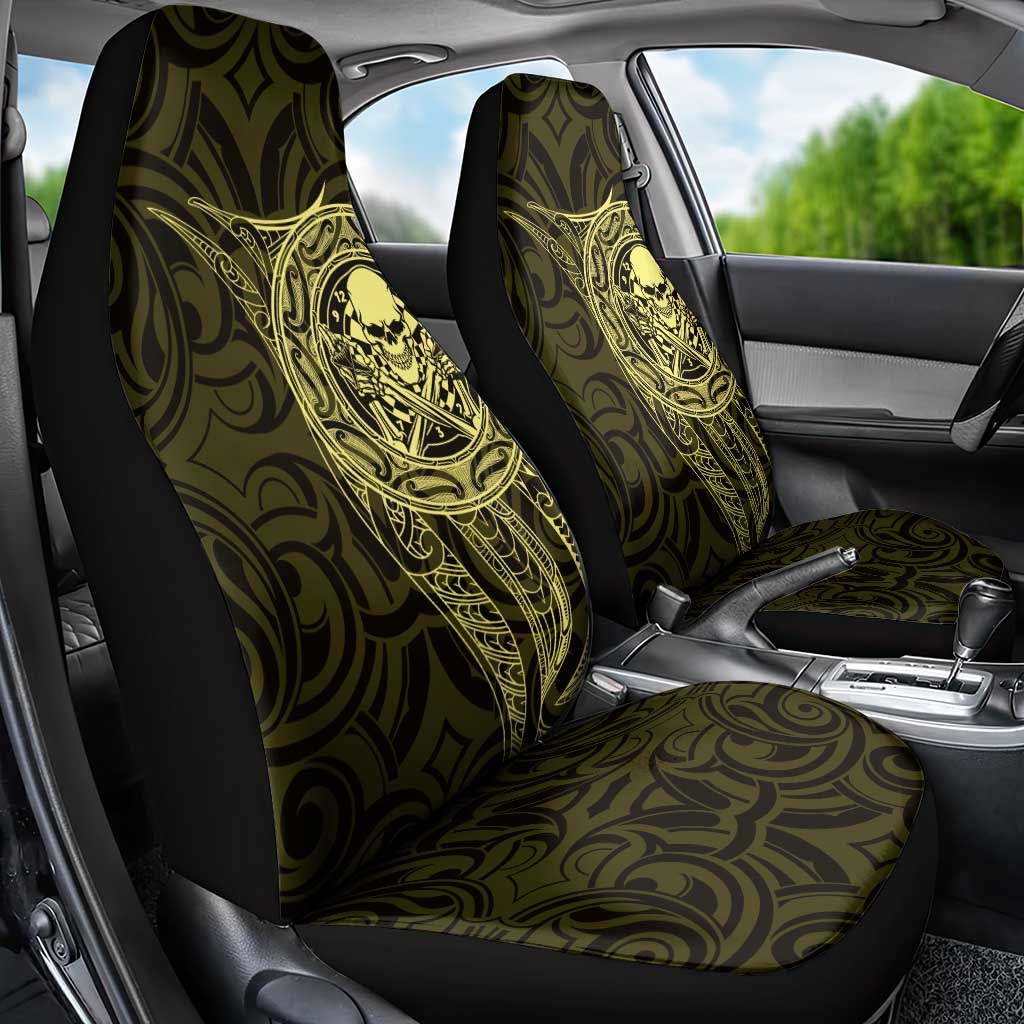 New Zealand Skull Darts Car Seat Cover Aotearoa Maori Chest Tattoo Stylized Gold - Aussie Hoodie
